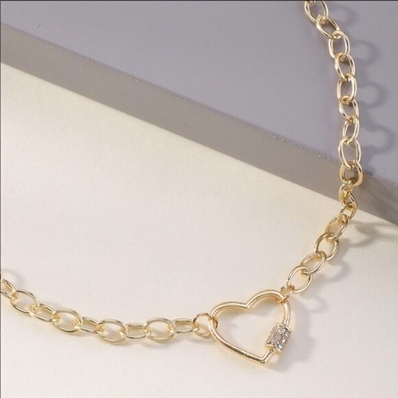 Necklace Heart Retro Zinc Alloy Rhinestone CHIC - Picture 1 of 8